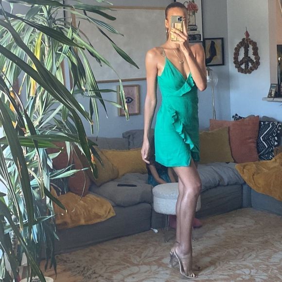 Green Ruffle Faux Wrap Dress - Picture 10 of 12